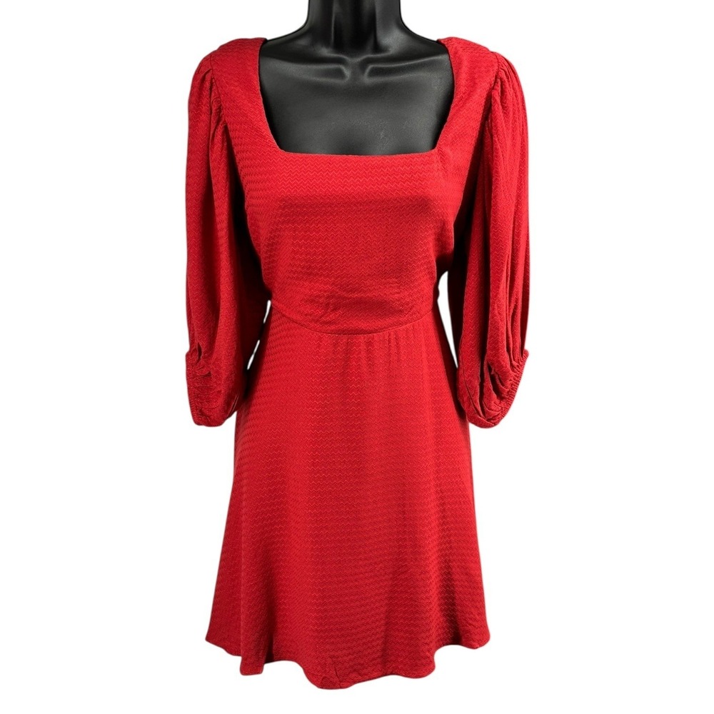 Band of the Free Josette Aurora Red‎ Puff Sleeve Tie Open Back Mini Dress NWT XS